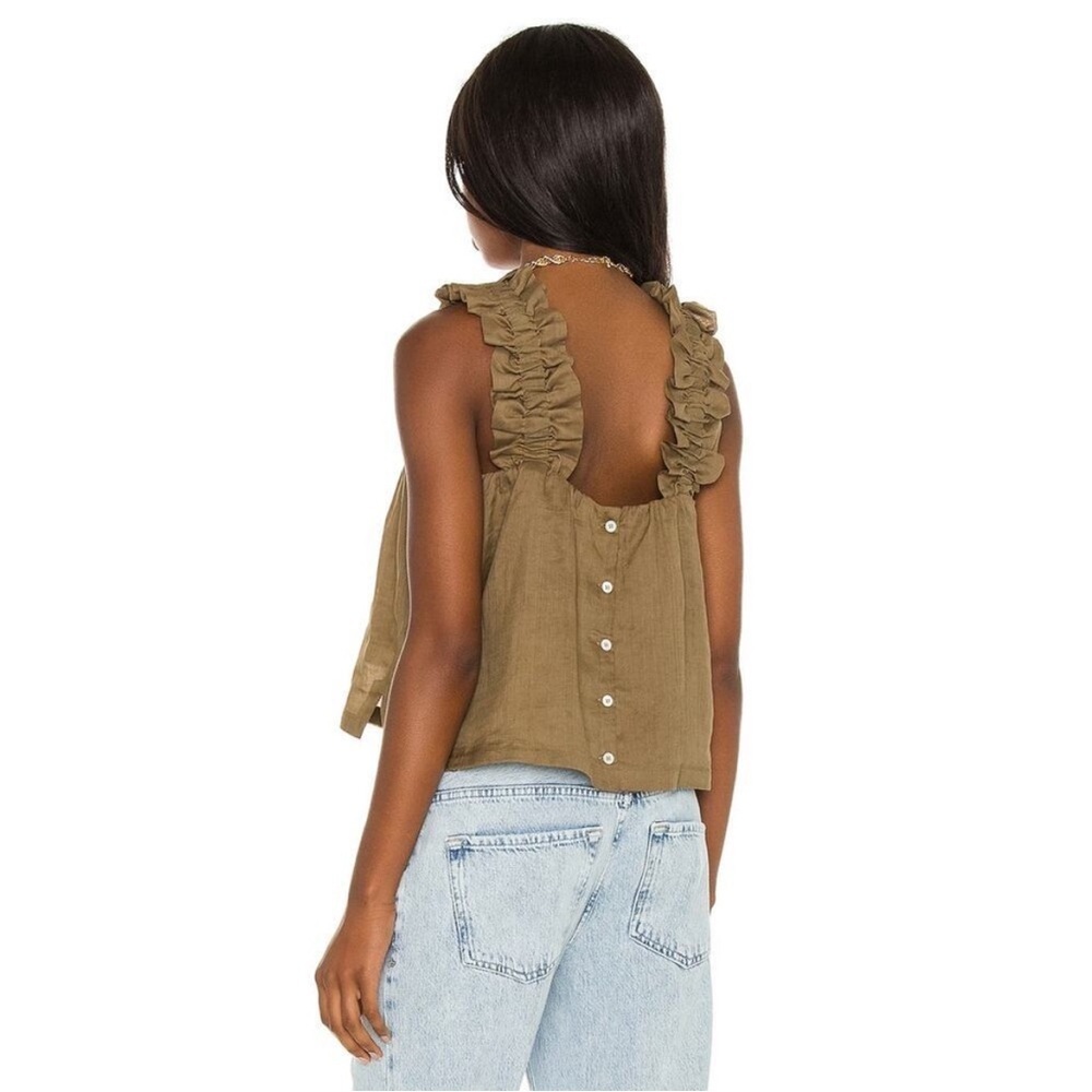 Frame Ruffle Strap Tank Top Button Back Moss Green Square Neck Size XL - Picture 4 of 13